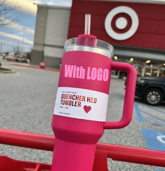 Stock américain Cosmo Pink Tumblers Pink Parade Flamingo Cups H2.0 Tasse de 40 oz avec poignée Bouteilles d'eau de café en paille avec copie X avec logo 40 oz Cadeau de la Saint-Valentin B0103