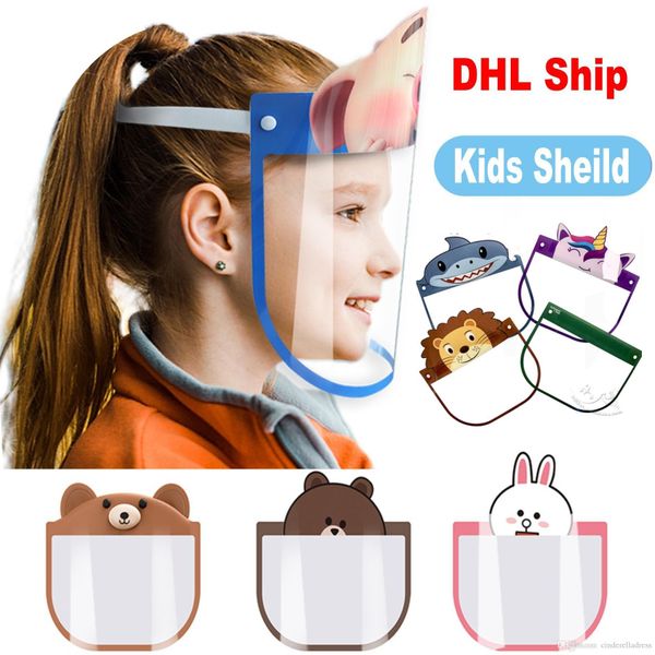 STOCK AMÉRICAIN ! Designer Kid Cartoon Face Shield Masques de protection transparents Anti-buée Full Face Shield Anti Dust Windproof PET Mask FY8037