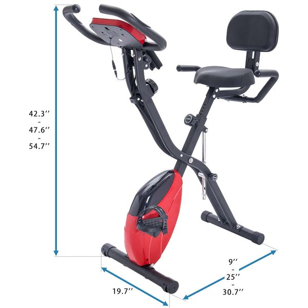 Stock américain, vélo d'exercice pliable Fitness X-Bike vertical couché avec résistance réglable à 10 niveaux, brassards et dossier MS187237JAA