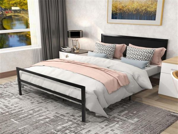 Cadre de lit à plateforme entièrement en métal, avec tête de lit, sans sommier tapissier, stock américain, 250E233t9670001