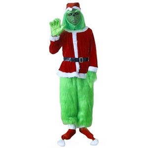US STOCK Grinch Costume pour Hommes 7pcs Noël Deluxe Furry Adulte Santa Costume Vert Tenue dult Vert Noël Monstre Deluxe Cost2816