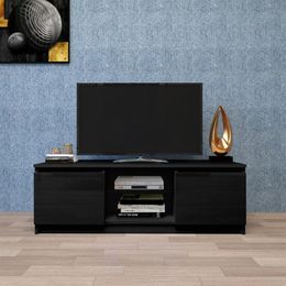 US STOCK MATIÈRE MATIÈRE MATIÈRE TV Cabinet entier, Noir TV Stand avec LED Lights210A
