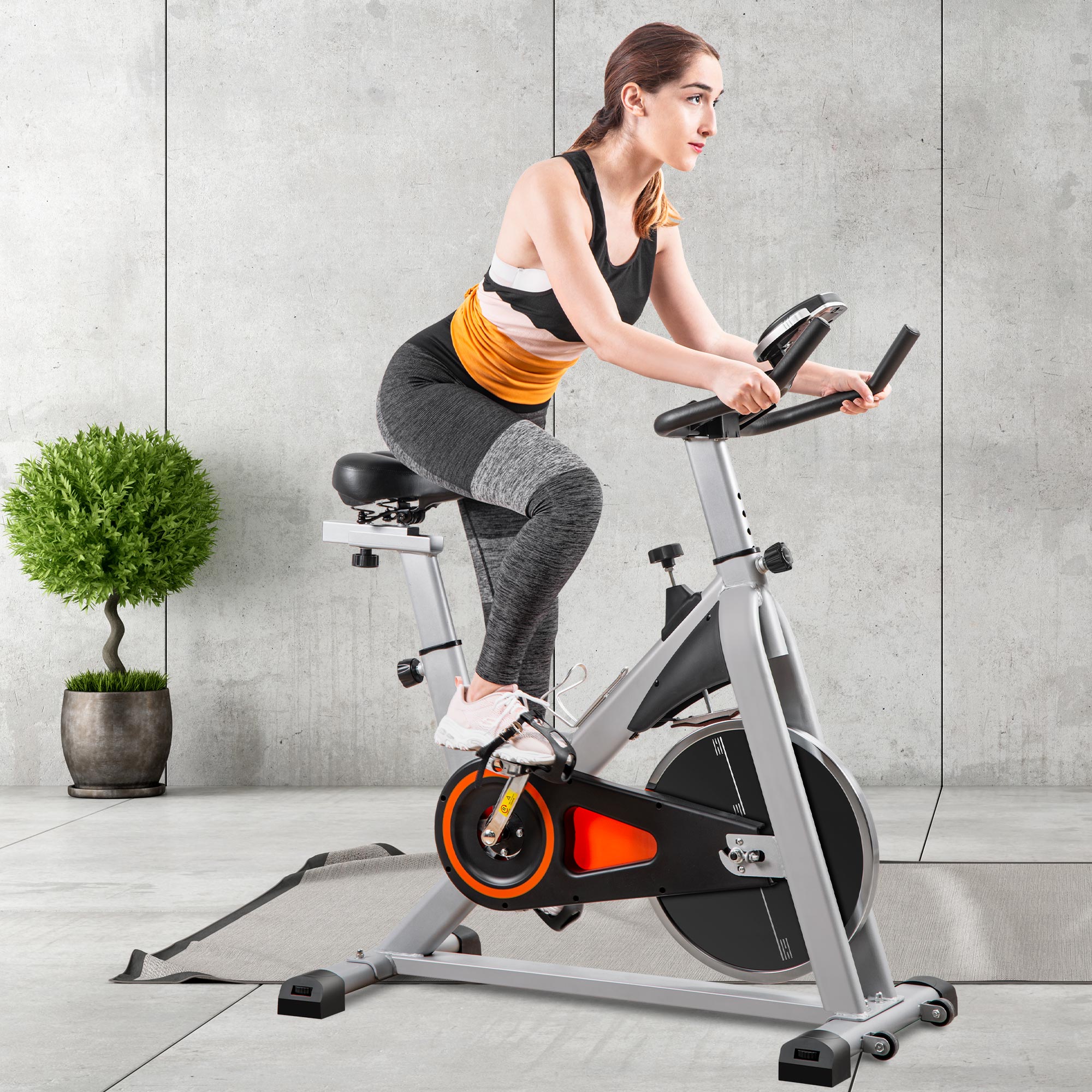 US Stock Indoor Cycling Bike Ultra-Quiet Indoor Bike Belt Driven Smooth Exercise Bike with Oversize Soft Saddle and LCD Monitor MS192377AAE