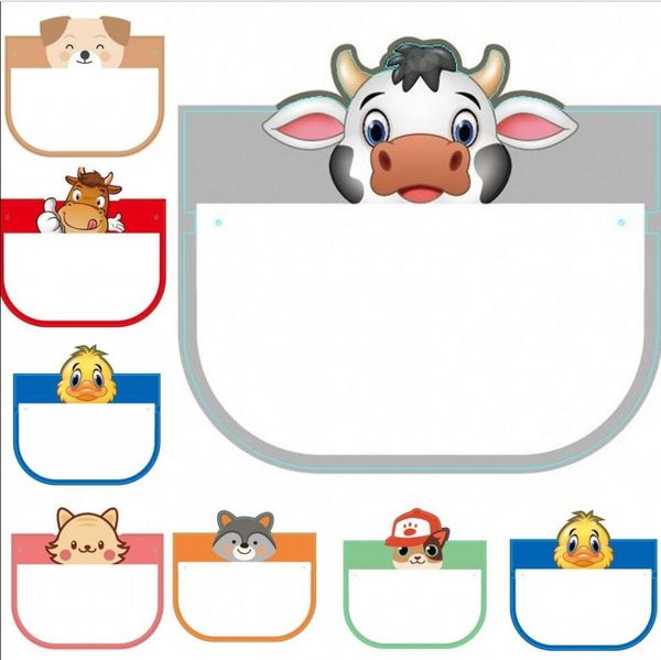 US Stock Kids Cute Cartoon Animal Face Shields Niños Máscara protectora Cara completa Saliva Protection Clear Visor Respirator FY8108