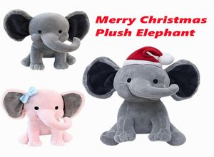 US Stock Enfants Éléphant Pluh Jouets Avec Chapeau De Noël Oreiller De Fête Mignon Noeud Papillon En Peluche Animaux De Bande Dessinée Poupées Douces Jouet Dormir Retour4452816