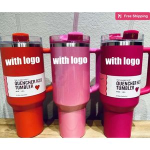 US Stock Limited Edition The Quencher H20 40oz Mugs Cosmo Pink Parade Tumblers Isulate Car Cup Stanness stanness Stanleness Stanness Staneliness KM2B