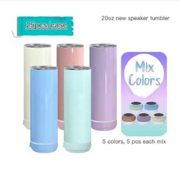 Stock Macaron de EE. UU. 20OZ SUBLIMACIÓN Tumblers Tumblers Recargable Bluetooth Bluetooth Taza de vacío de acero inoxidable impermeable nuevo