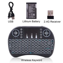 STOCK US MINI I8 Keyfoard sans fil de rétroéclairage à 3 couleurs à 3 couleurs avec touchpad noir A47