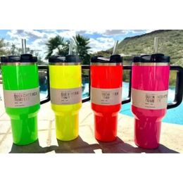 US Stock Neon Tumblers rosa fuerte Cosmo Targeto rosa Red Flamingo Copas H2.0 40 oz taza con tapa de mango y botellas de agua de café 40 oz Día de San Valentín GG0422 0430