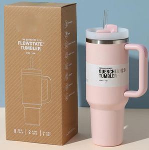 US Stock Nouveau extincteur H2.0 40oz en acier inoxydable gobelets tasses avec couvercle de poignée en silicone et paille de 2e génération tasses de voiture à vide