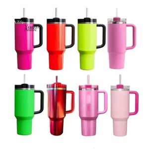 US Stock Nieuwe Quencher H2.0 40oz roestvrijstalen tuimelaars Cups met siliconengreeplid en stro 2e generatie auto mokken vacuüm geïsoleerde waterflessen GG0429 0429