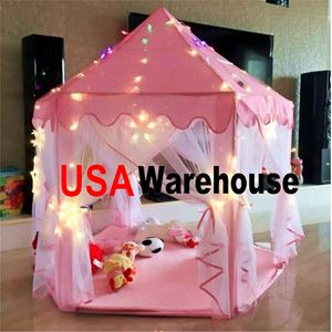 US Stock Outdoor Indoor portable pliant Princesse Castle Tent pour enfants (lampe d'étoile colorée) W104104612 Livraison rapide !!!
