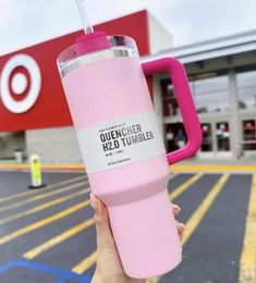 US Stock Pink Flamingo Tubler Quencher H2.0 40oz en acier inoxydable tasses Handle Couvercle et paille 2nd Generation Car Mugs Water Bottes 0508