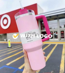 US Stock Pink Flamingo Tumbler Quencher H2.0 Copie 1: 1 avec logo Tasses en acier inoxydable de 40 oz avec couvercle et paille Tasses de voiture de 2e génération Bouteilles d'eau i1211