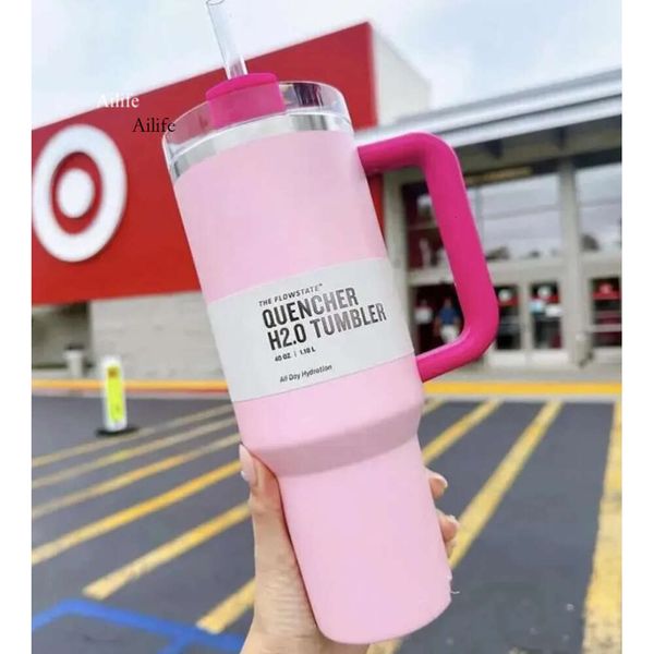 US Stock Pink Flamingo Tumbler extincteur H2.0 40oz tasses en acier inoxydable Handle Couvercle et paille 2nd Generation Car Tasses d'eau I0430