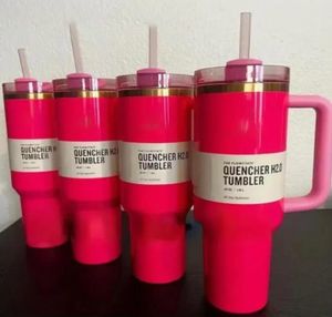 US Stock Pink défilé 40oz extincteur H2.0 tasses Camping Travel Car Tobe de gobelets en acier inoxydable avec manche en silicone Chiffre d'or au chocolat