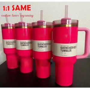 US STOCK Pink Parade Flamingo H2.0 tie dye tasse de 40 oz avec poignée couvercle de gobelet isolé paille tasse à café en acier inoxydable prêt à expédier u1227
