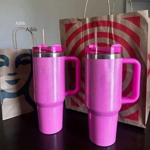 US Stock Spring Blue Black Chroma Winter Pink Cosmo Tumbler Co-branded Co-Branded 40oz Auto Water fles met roestvrijstalen bekergreep en stro-bekers 0508