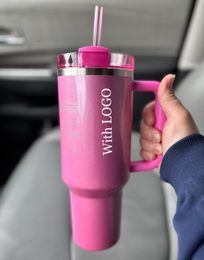 Amerikaanse voorraad Stabucks Winter ROZE Zwart Chrome Mokken 1:1 Logo Cosmo Tumblers Shimmery 40 oz 40oz Mokken Deksel Stro Waterfles Valentijnsdag Cadeau Roze Parade B0228