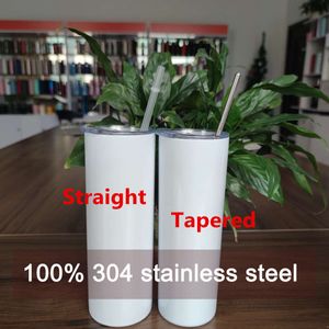 US Stock Droit 20oz Sublimation Gobelet Vierge 100% 304 Gobelets En Acier Inoxydable Isolé Sous Vide 600ml Gobelet Tasses À Café Blanc 50pcs / carton