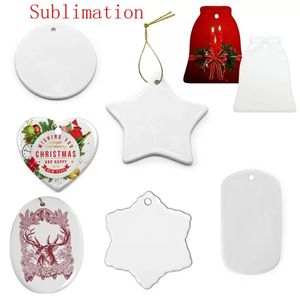 US Stock Sublimation Pendentif en céramique vierge Ornements de Noël créatifs Impression par transfert de chaleur Ornement en céramique bricolage 9 styles acceptés mixtes