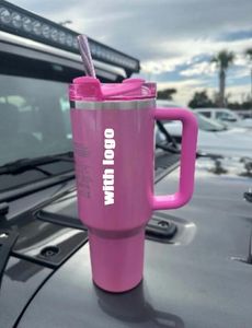 US STOCK THE QUENCHER H2.0 Cosmo Pink Parade TUMBLER 40 OZ 4 H CHAUD 7 H FROID 20 HRS Tasses GLACÉES 304 tasses à vin gorgée Cadeau de la Saint-Valentin X Copie Pink Winter Flamingo DHL Ship