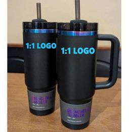 US Stock Tumbler blus H2.0 Co-branded roze rode 40oz Mok Nieuwe 40oz Mug Tumbler met handvat geïsoleerde glazen deksel stro roestvrijstalen koffie termoS mok 1: 1 hetzelfde