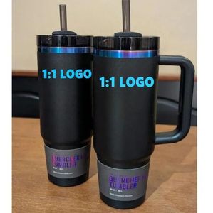 US Stock Tumbler blus H2.0 Co-branded roze rode 40oz Mok Nieuwe 40oz Mug Tumbler met handvat geïsoleerde glazen deksel stro roestvrijstalen koffie termoS mok 1: 1 hetzelfde