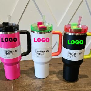 US stock water flessen neon witte winter roze H2,0 40oz mokken cosmo roze parade tumblers autokopjes richt op rood flamend geschenk sprankeling