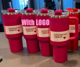 Amerikaanse voorraad met LOGO Cosmo Pink Flamingo Tumbler Blusmiddel H2.0 Replica 40oz roestvrijstalen bekerhandgreep Deksel en rietje 1:1 dezelfde autobeker Waterfles Target Rood 0112