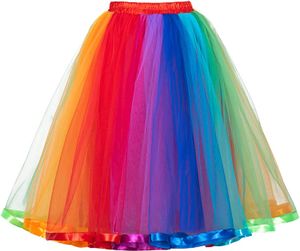 Falda tutú de arco iris para mujer, falda de tul en capas, disfraces coloridos de Halloween para niñas, tutú en stock en EE. UU.