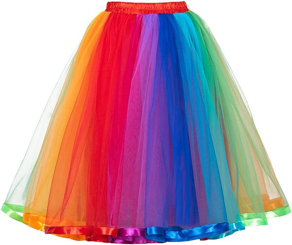 Falda tutú de arco iris para mujer, falda de tul en capas, disfraces coloridos de Halloween para niñas, tutú en stock en EE. UU.