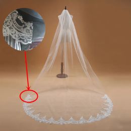 US Stocked Wit/Ivoor Voile Mariage 3m Lange 1 Laag Bruiloftssluier Met Kam Kanten Rand Kathedraal Lengte Bruidssluier Bruiloft Accessoires Veu de Novia CPA910