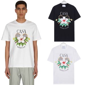 US Style Men Tennis Flower Print Tee Femme Summer Vintage Vintage Casual Short Sleve T-shirt 3xl 24SS 0427