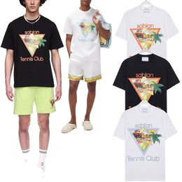 US Style Men Tennis Flower Triangle Imprimez Tee Femme Summer Vintage Casual Short Sleeve T-shirt 3xl 24SS 0428