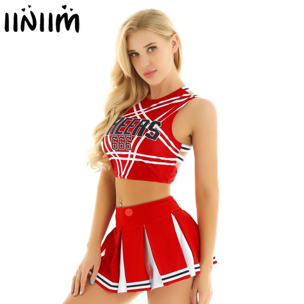 États-Unis / UK Stock Women Schoolgirl japonais cosplay uniforme fille sexy lingerie gleeing pom-pom girl costume ensemble halloween costume femme
