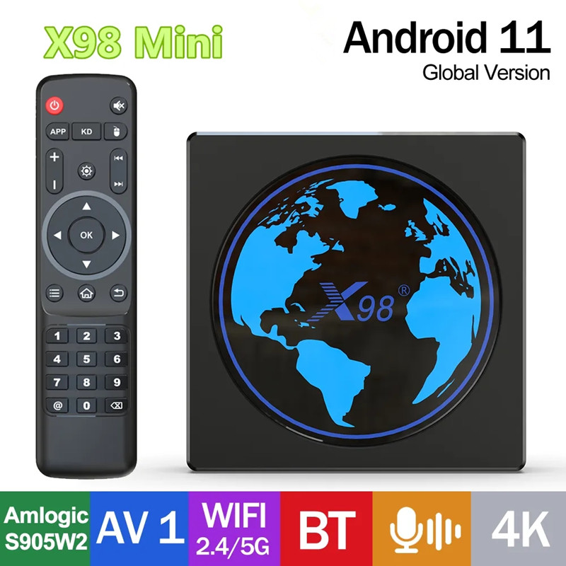 X98ミニテレビボックスアンドロイド11.0 AMLOGIC S905W2 4G RAM 64GB ROMサポートAV1 4K 2.4G 5G WIFI BTメディアプレーヤー4GB 32GBセットトップボックススマートテレビボックス