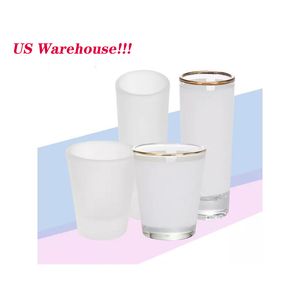 US Warehouse 1.5oz 3oz Sublimatie borrelglaasjes tuimelaar Witte Patch gouden rand Wijnglazen Heat Transfer Printing Frosted cup Blank Sublimation Tumbler