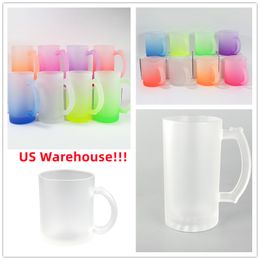 US Warehouse 11oz 16oz Sublimatie Glazen Tumbler gradi￫nt wijnglazen warmteoverdracht afdrukken Frosted cup transparante glazen beker met handgreep