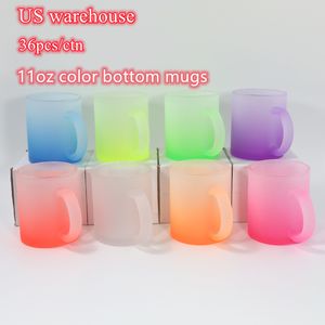 US Warehouse 11oz Sublimation Coffe Tazas de vidrio de fondo de color