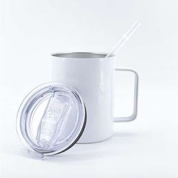 Entrepôt américain 12 oz à double mur à double paroi assule aspirante Tobinage à tasse de café en acier inoxydable blanc avec poignée et couvercle