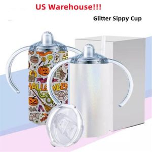 US Warehouse 12oz Sublimatie Glitter sippy cup Glitter Straight Tumbler Sublimatie baby cup kids tuimelaar RVS tumbler2551