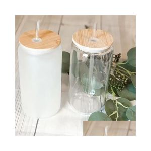 Us Entrepôt 16Oz Double Paroi Sublimation Tasse En Verre Transparent Transparent Peut Snowglobe Tumbler Bouteille D'eau Potable Avec St J0415 Dro Dhpil