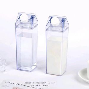 US WAREHOUSE 17oz 500ml Bouteille de lait Gobelet d'eau Boîte de stockage de lait Transparent Carré Haute Capacité Tasse En Plastique Café Boisson Tasse O255m