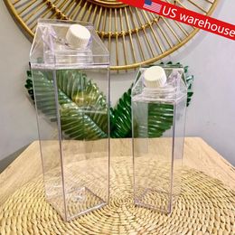 US Warehouse 17oz acryl heldere bekers BPA-vrije melkbekers melkdoos Deksels Stro Dubbelwandige kunststof dubbelwandige vacuüm geïsoleerde draagbare reiswaterflessen