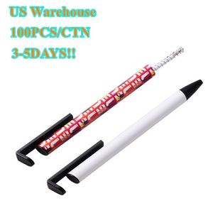 US Warehouse 2 en 1 stylos de sublimation avec cartouche de film rétractable vides supports de téléphone transfert de chaleur thermique stylo à bille gel blanc cadeaux uniques pour les étudiants
