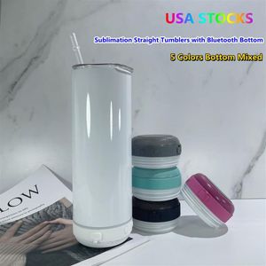 ONS magazijn 20 oz sublimatie Bluetooth tumbler rechte luidspreker tuimelaars 5 kleuren audio Rvs Muziek Cup Creatieve Doubl220E