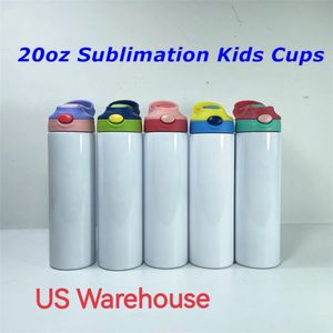 US Warehouse 20oz Sublimatie Kinderen rechte sippy tuimelaars met deksel stro Diy draagbare waterfles voor kinderen Student Drink Mok gemengde kleur B6