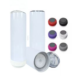 US Warehouse 20oz Sublimatie rechte Bluetooth luidspreker Tuimelaar Roestvrij staal blanco waterfles met deksels stro Diy bier MUGEN 25 stks/kast B6