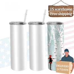 US Warehouse 20oz Tumblers roestvrijstalen mokken sublimatie blanco wit rechte slanke waterflessen 12 uur klaar om SS0408 te verzenden